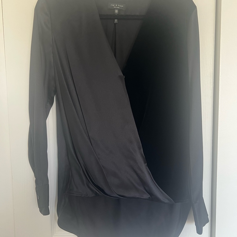 Rag & Bone black wrap Long Sleeve Top velvet and silk size xs